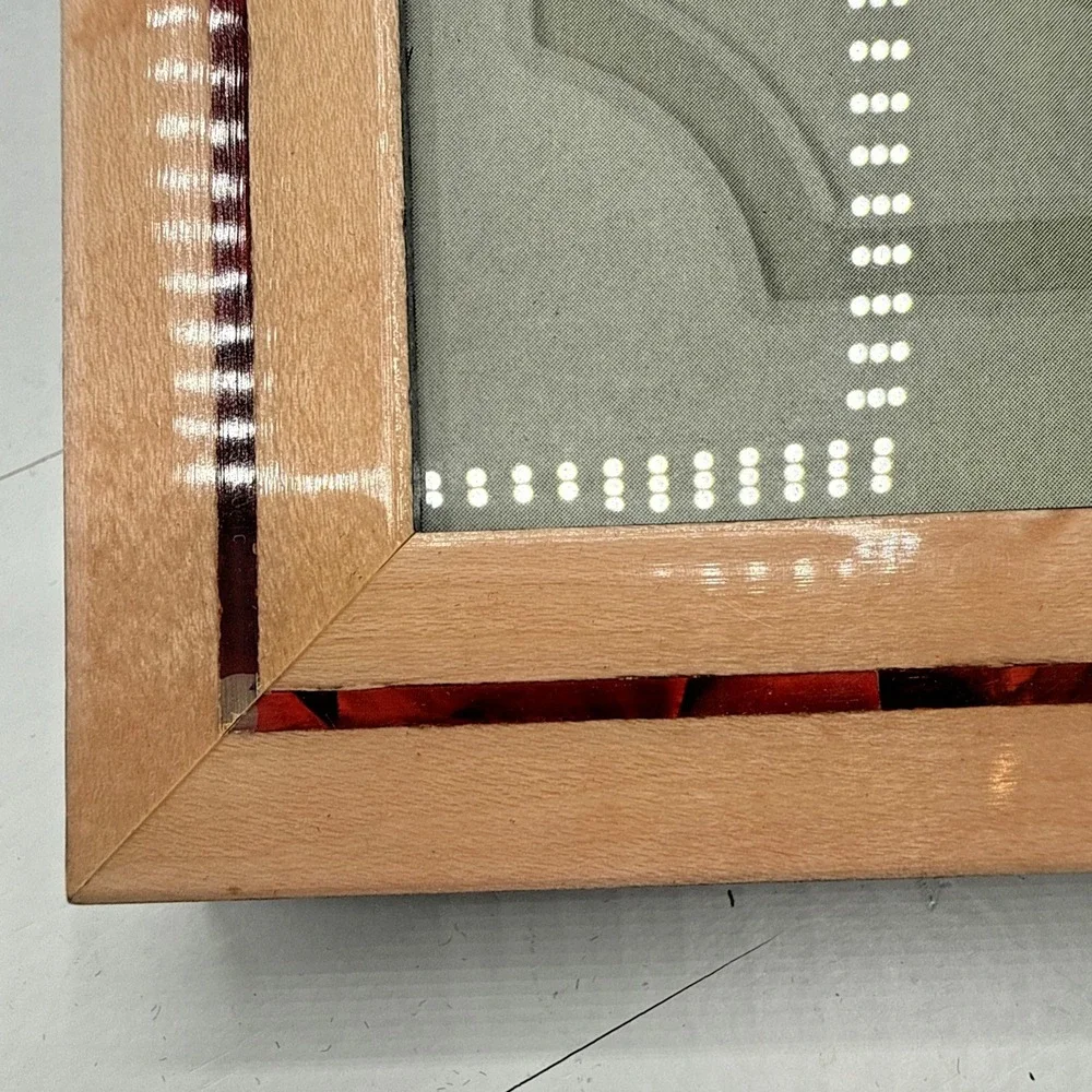 Vintage Birch Wood Red Tortoiseshell Inlay Easel Back Photo Frame 5